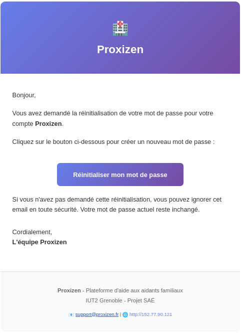 Email de récupération